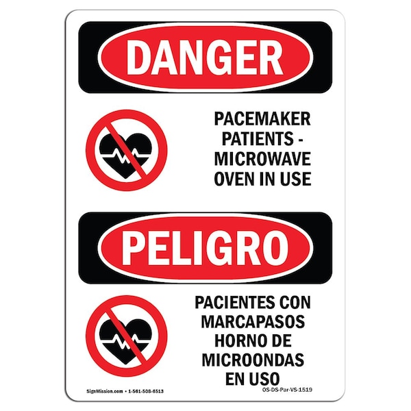Safety Sign, OSHA Danger, 24" Height, Aluminum, Pacemaker Patients Bilingual Spanish